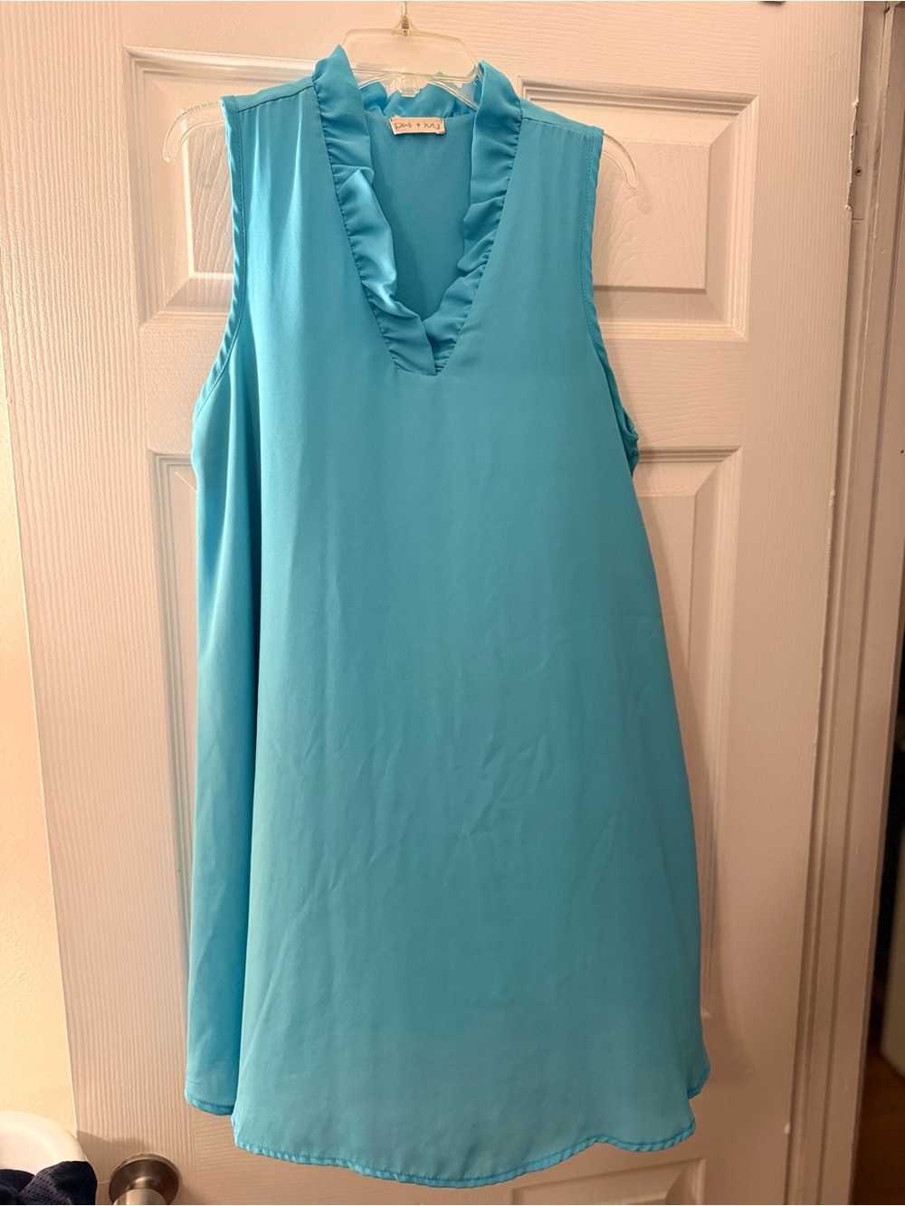 Pixie + Ivy Light Blue Ruffle V Neck Shift Dress